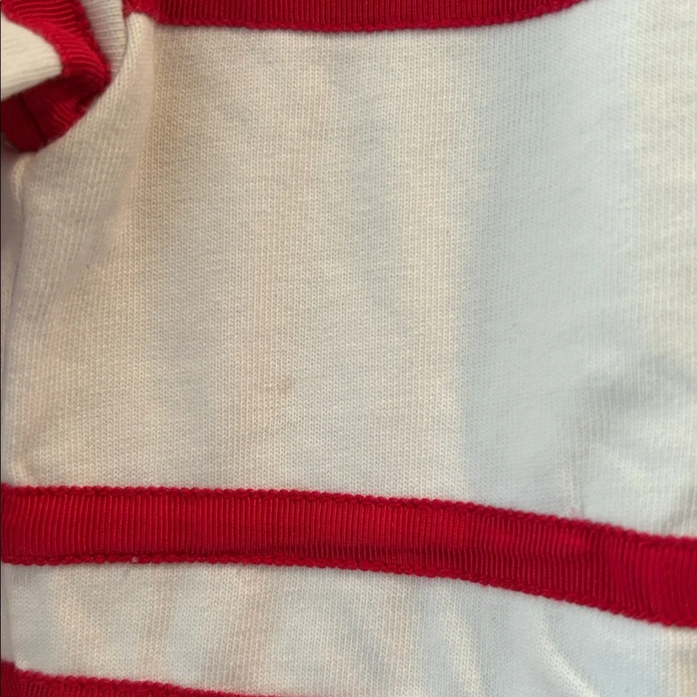 Tory Burch White & Red ribbon Striped “Kendall” boat neck 3/4 sleeves top size M